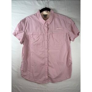 Eddie Bauer Womens Pink Ripstop Short Sleeve Vented Hiking Fishing Shirt Size M